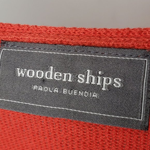 Wooden Ships Women’s V Neck Flare Sleeve Light Red Blue Sweater S M - Picture 4 of 5